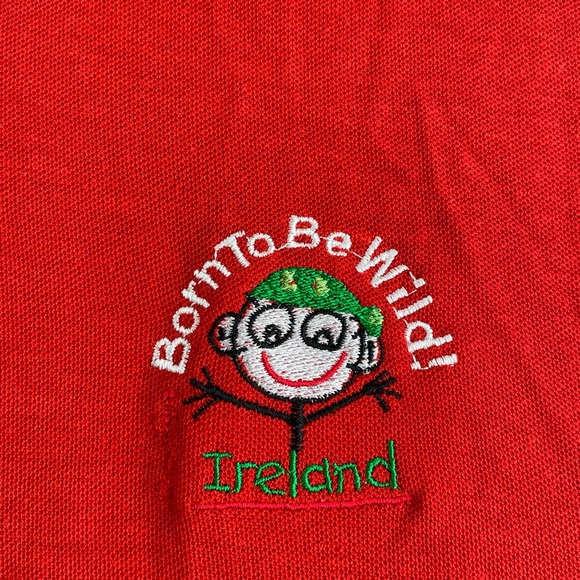 Ireland Born to be Wild orange vintage polo shirt Mens Large embroidered - Picture 2 of 9